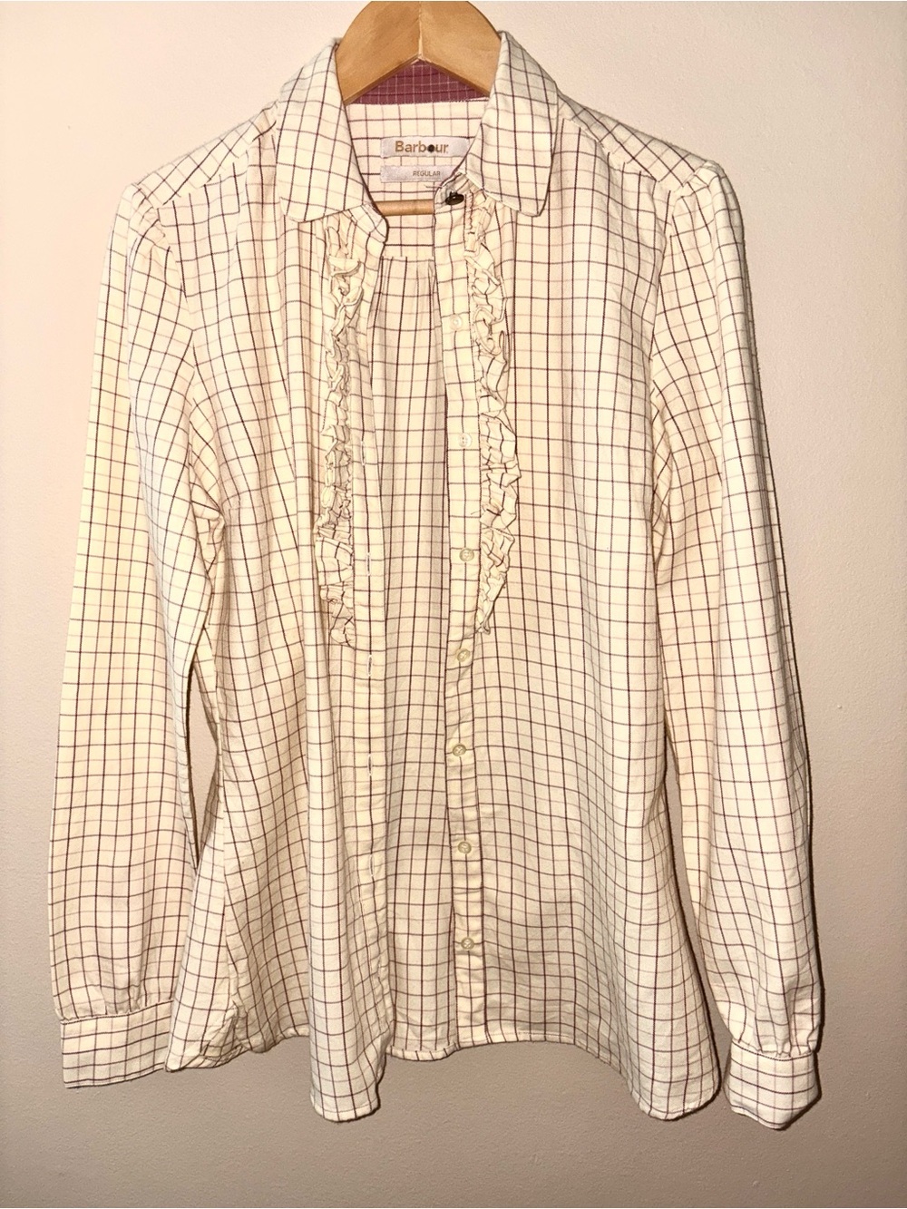 Barbour Equestrian Ruffle Trim Buttom Down Flannel - Womens EUC size 4